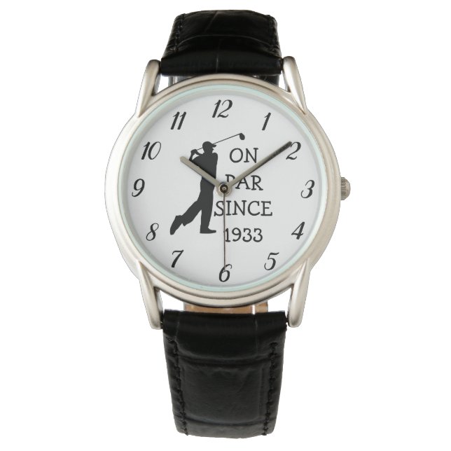Golfer Par 90:e Birthday Black Golf Elegant Pappa Armbandsur (Framsida)