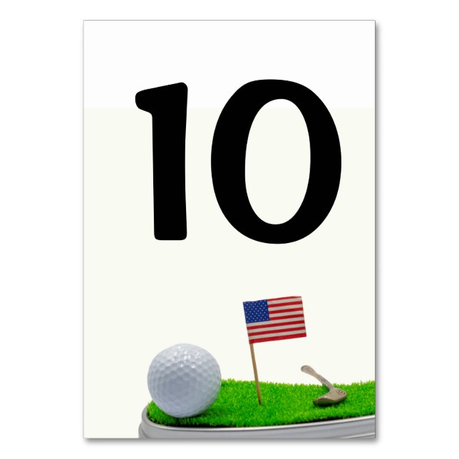 Golfer party med golf boll och USA flagga Bordsnummer (Framsidan)