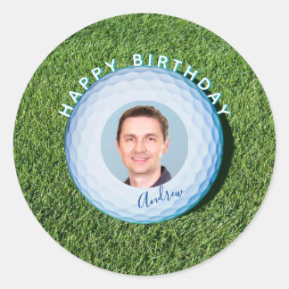 Golfer Photo Signed Golf Boll Birthday Runt Klistermärke