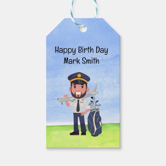 Golfer Pilot Golfing på Födelsedagsfest av Grönt g Presentetikett (Framsidan)