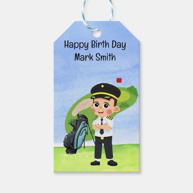 Golfer Pilot Golfing på Födelsedagsfest av Grönt g Presentetikett (Framsidan)