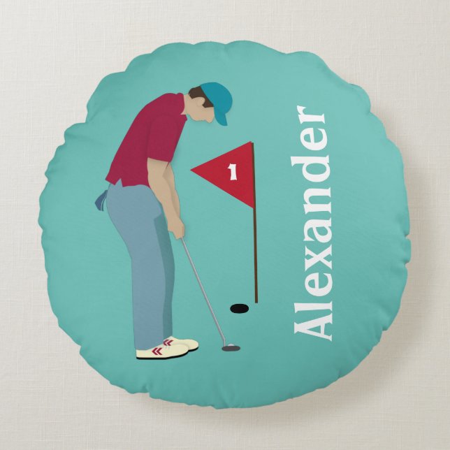 Golfer Pining Rund Kudde (Framsidan)
