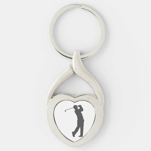 Golfer player silhouette twisted heart silverfärgad nyckelring (Framsidan)