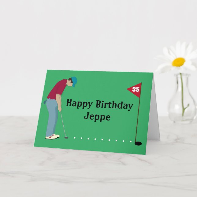 Golfer Pshing Golf Boll Birthday Card Kort (Liten växt)