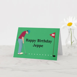 Golfer Pshing Golf Boll Birthday Card Kort