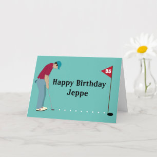 Golfer Pshing Golf Boll Birthday Kort