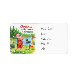 Golfer Santa Claus Golfing in Minnesota Lake view Adressetikett