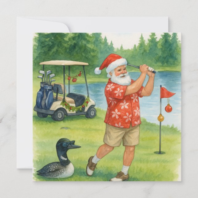Golfer Santa Claus is golfing at Lake Julkort (Framsida)