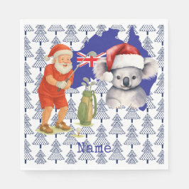Golfer Santa med Koala Bear på Australien Karta Pappersservett