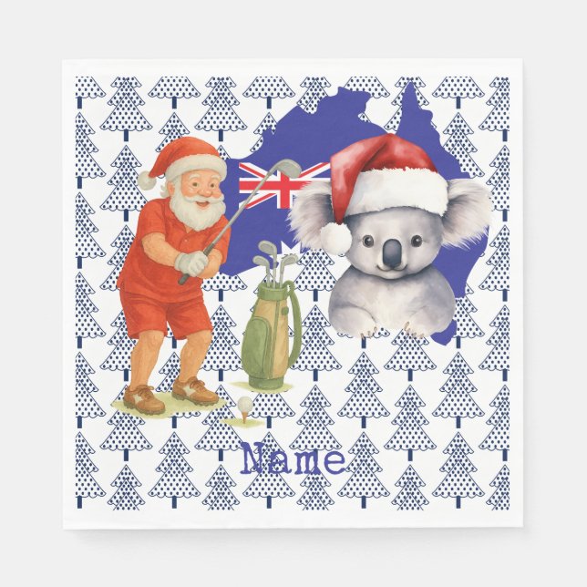 Golfer Santa med Koala Bear på Australien Karta Pappersservett (Framsidan)