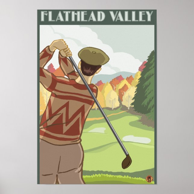 Golfer Scene - Flathead sjö, Montana Poster (Framsidan)