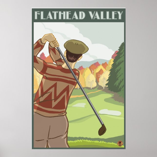 Golfer Scene - Flathead sjö, Montana Poster (Framsidan)