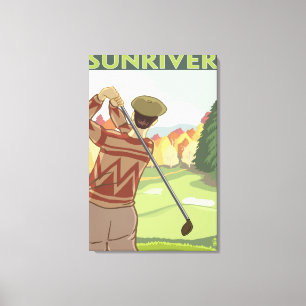 Golfer Scene - floden Sol, Oregon Canvastryck