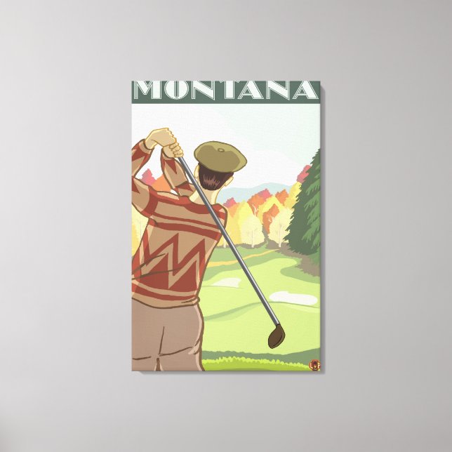 Golfer SceneMontanaVintage Travel Poster Canvastryck (Framsida)