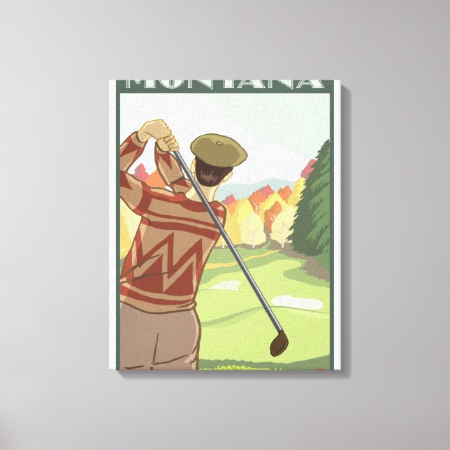 Golfer SceneMontanaVintage Travel Poster Canvastryck (Framsida)