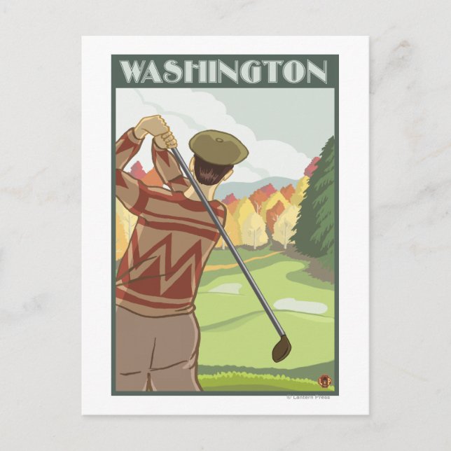 Golfer SceneWashingtonVintage Travel Poster Vykort (Framsida)