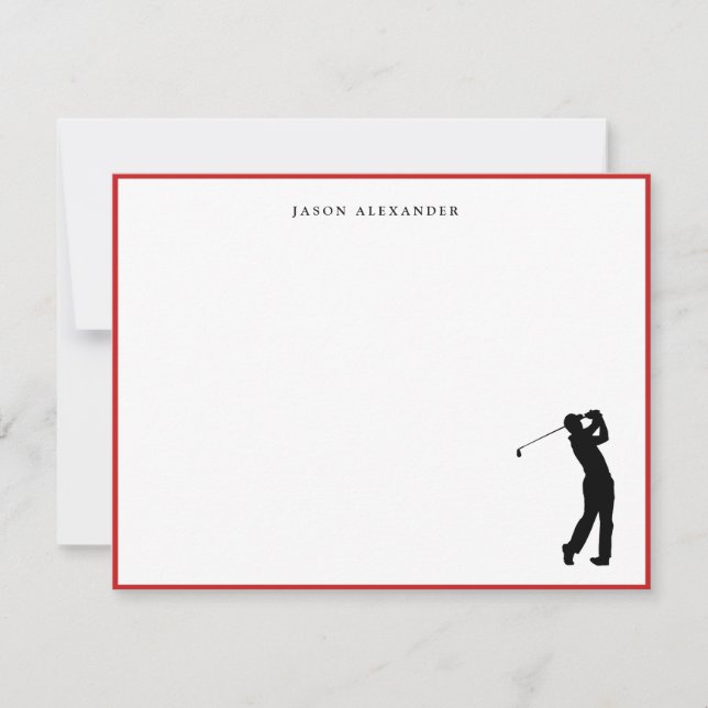 Golfer Silhouette Personalized Red Border Tack Kort (Framsida)