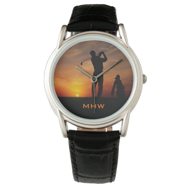 Golfer Sunset anpassningsbar monogram klockor (Framsida)