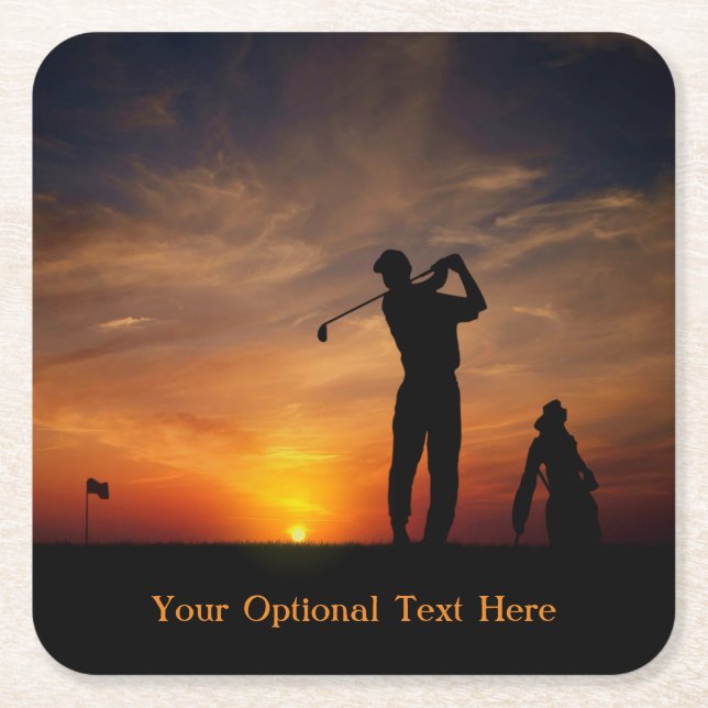 Golfer Sunset anpassningsbar text papper underlägg Kvadrat (Framsidan)