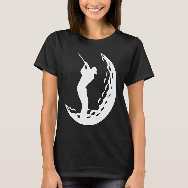 Golfer Swinging Golf Club in Golf Ball Silhouette T Shirt (Framsida)
