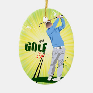 Golfer Swinging Golf Klubb Gult Grönt Ornament
