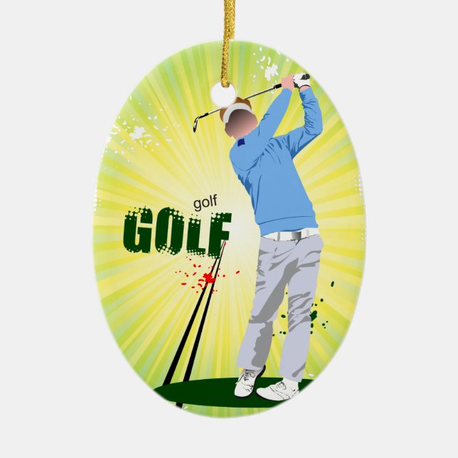 Golfer Swinging Golf Klubb Gult Grönt Ornament (Framsidan)