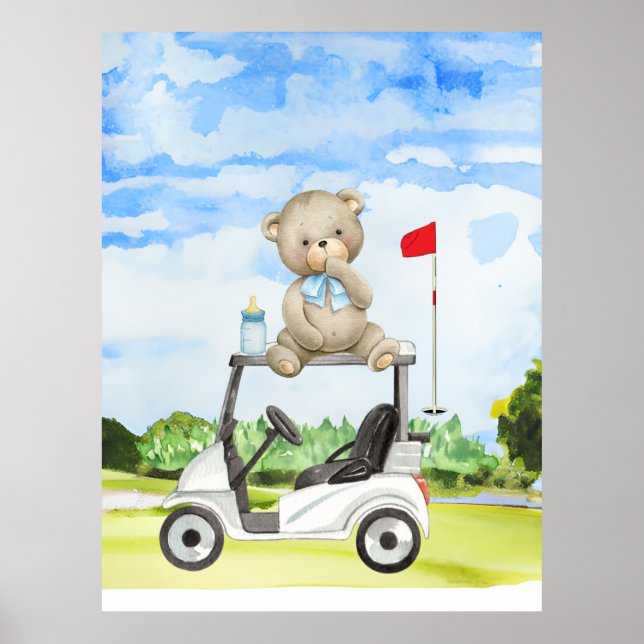 Golfer Teddy Bear on Golf Cart for Baby BOY  Poster (Framsidan)