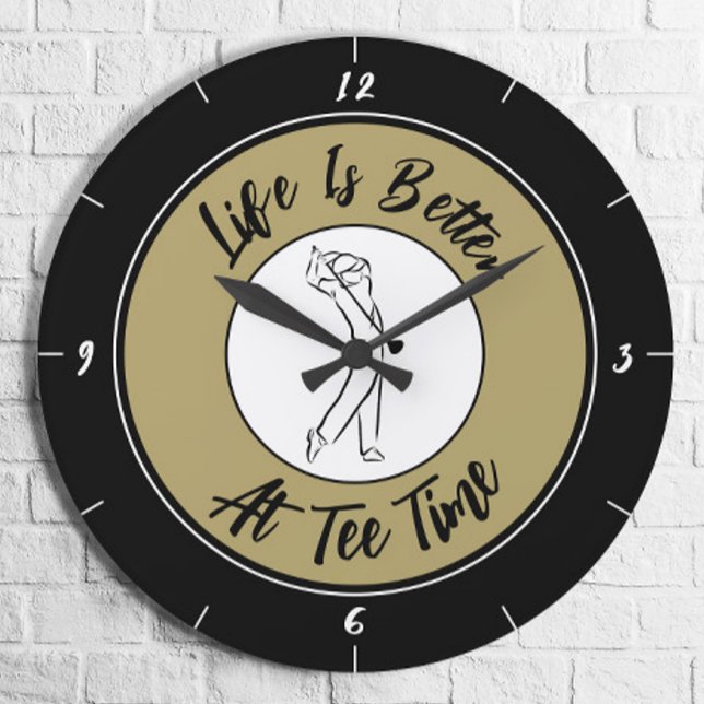 Golfer Tee Time Humor Funny Golf Sport Black Gold  Stor Klocka (Skapare uppladdad)