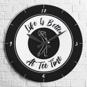 Golfer Tee Time Humor Funny Golf Sport Black White Stor Klocka