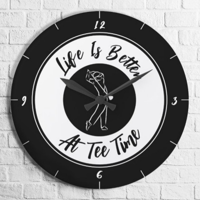 Golfer Tee Time Humor Funny Golf Sport Black White Stor Klocka (Skapare uppladdad)
