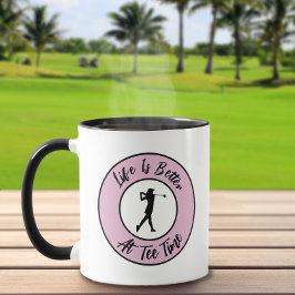 Golfer Tee Time Sports Humor Funny Pun Rosa Black Mugg