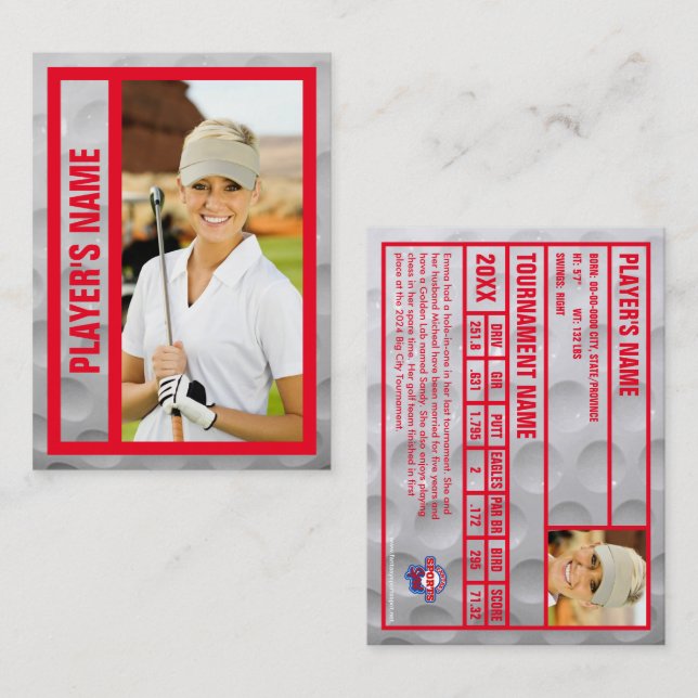 Golfer Trading Card | Tournament Souvenir | Röd (Fram/baksida)