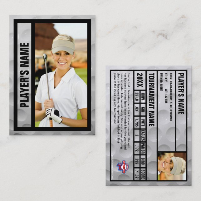 Golfer Trading Card | Tournament Souvenir | Svart (Fram/baksida)