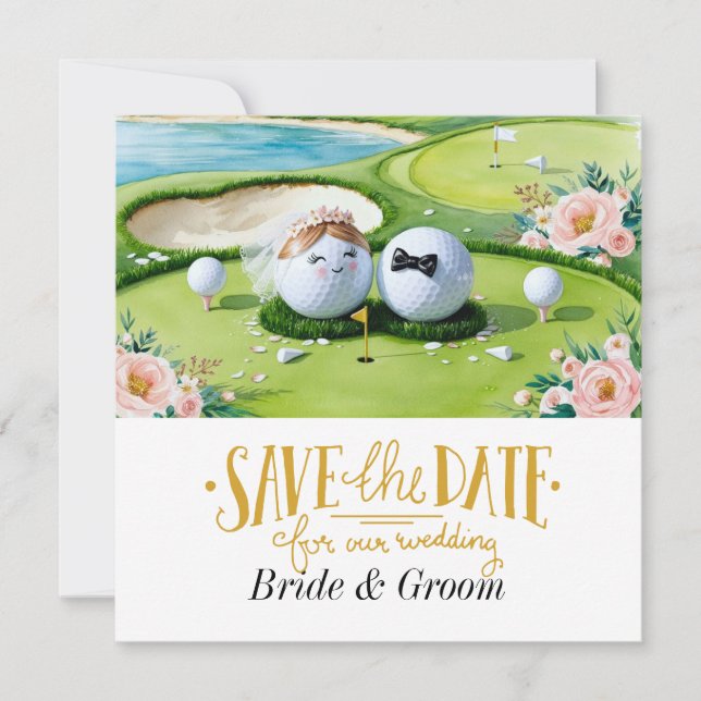 Golfer Wedding bjudande till golf boll i grönt Spara Datumet (Framsida)