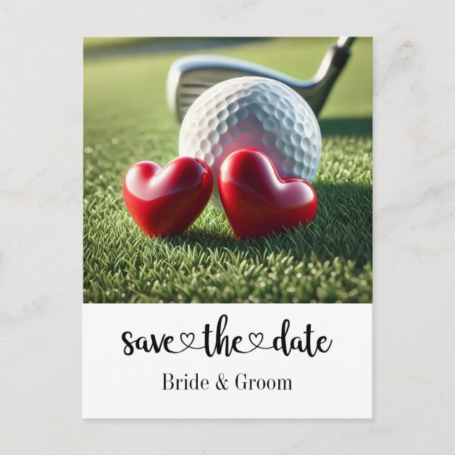 Golfer Wedding bjudande till golf boll i grönt Vykort (Framsida)