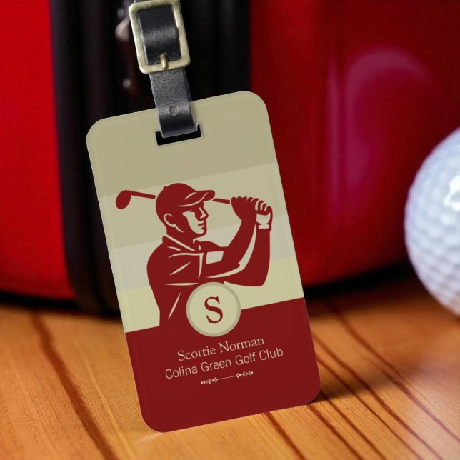 Golfer with Golf Club Elegant Red Bagagebricka (Skapare uppladdad)