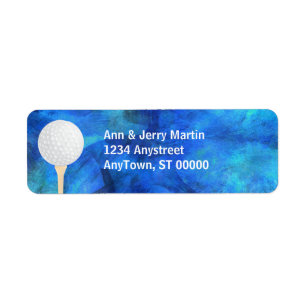 Golferaadressetikett golf boll blue och white returadress etikett