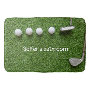 Golfers badrum med golf bollar och putter badrumsmatta