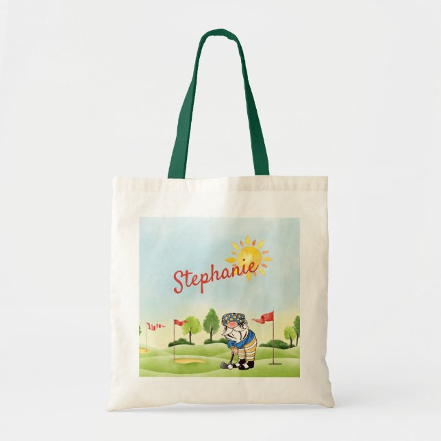 Golfer's Gnome Tote Bag Tygkasse (Framsidan)