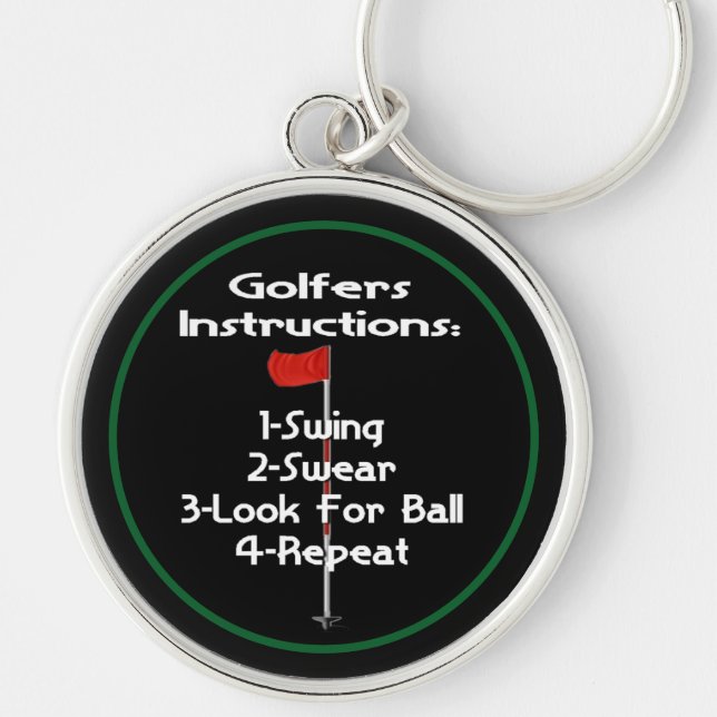 Golfers Instructions Humor Rund Silverfärgad Nyckelring (Framsidan)