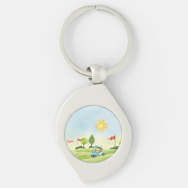 Golfer's Metall Keychain Swirl Silverfärgad Nyckelring (Framsidan)