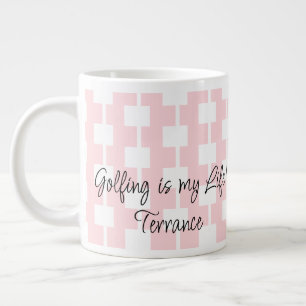 Golfers Mugg, Golfing är mitt liv! Rosa Vit fyrkan Jumbo Mugg