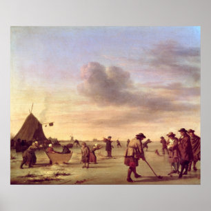 Golfers on the Ice nära Haarlem, 1668 Poster