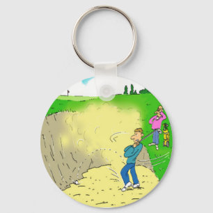 Golfer's Stuck i en Bunker. Lustig Tecknad Nyckelring