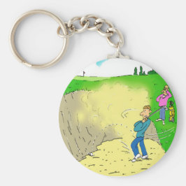 Golfer's Stuck i en Bunker. Lustig Tecknad Nyckelring