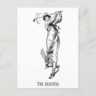 Golfess-Vintagen Dam Golfer Vykort