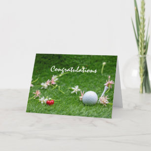 Golfgrattisar med blommor och guldmakrill boll kort