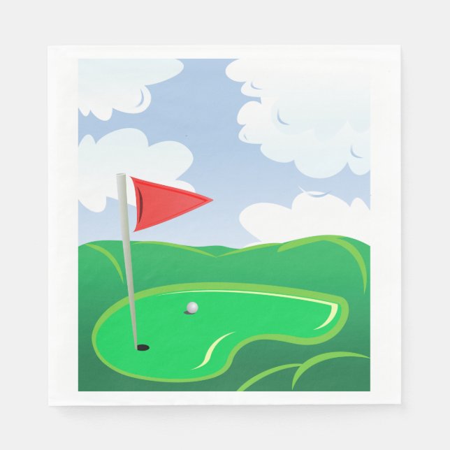 Golfgrönt med röd flagga och boll pappersservett (Framsidan)