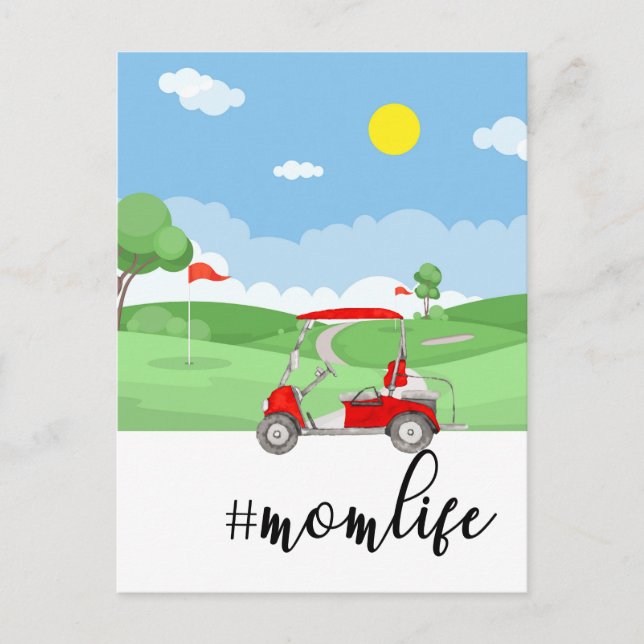Golfhälsningskort med kvinnliga golf mamma vykort (Framsida)