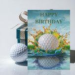 Golfing Boll Hating Vatten Golf Players Birthday Kort<br><div class="desc">Tittar du perfekt födelsedagskort för golf älskare i ditt liv? Titta inte längre! Vårt häpnadsväckande kort har en fängslande stänk-konstdesign som ger ett golf boll som på ett skickligt sätt slår till mot vatten och fångar spelets innersta väsen. Med lugnande blues och gröntar som lägger på kortet är det säkert...</div>